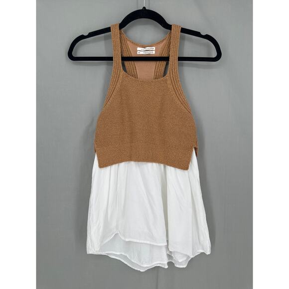 Anthropologie Top Womens XXS Jenna Twofer Sweater Tank Brown White Flowy Tunic - Picture 4 of 6